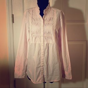 Banana Republic Light Pink Pinstripe Ruffle Tunic